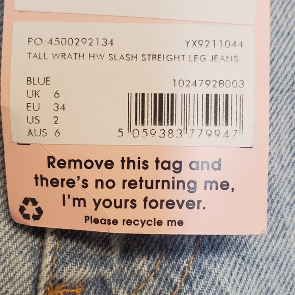 NWT TALL WRATH HIGH WAIST SLASH STRAIGHT LEG DENIM JEANS  2 - Picture 5 of 8